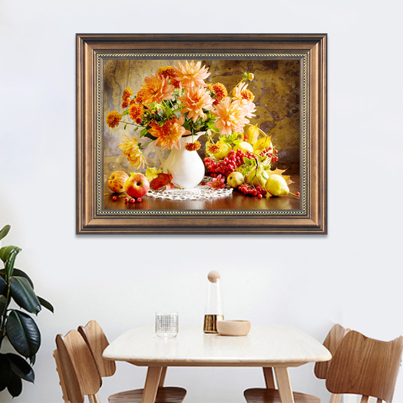 美式客厅餐厅背景墙装饰画有框静物挂画饭厅墙壁花卉壁画欧式油画