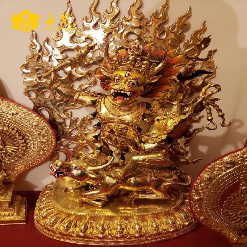 尼泊尔全鎏金阎王护法雕像纯铜手工曲加魔地狱主高西藏古代铜雕