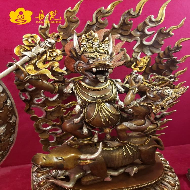 尼泊尔紫铜鎏银阎王护法雕像 地狱主 阎罗王阎魔王铜雕像高50cm