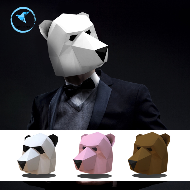 新年年会创意动物熊猫头套北极熊折纸面具抖音网红直播自拍道具