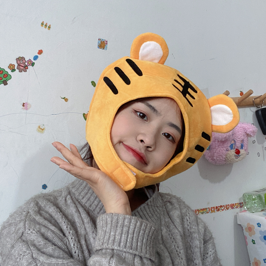 日韩ins少女心可爱搞怪卡通动物园老虎头套帽子拍照出游表演道具