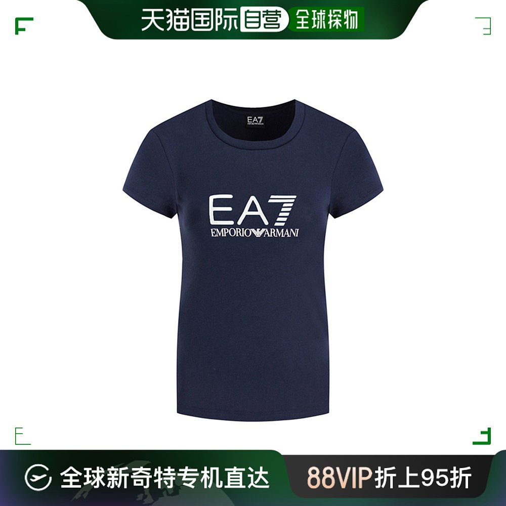 香港直邮EMPORIO ARMANI 女士海军蓝色棉质短袖T恤 8NTT63-TJ12Z-