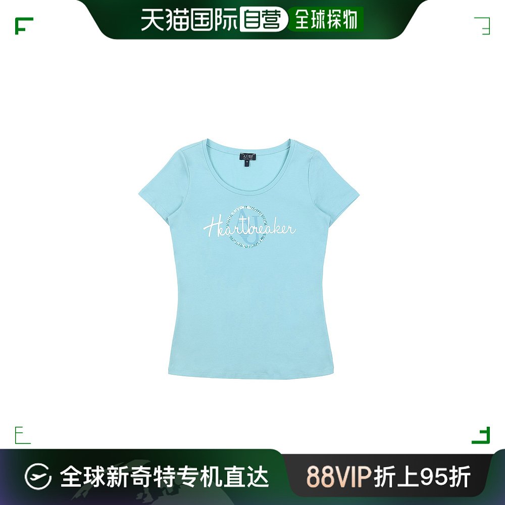 香港直邮Emporio Armani阿玛尼女士短袖T恤衫蓝色可爱圆领透气