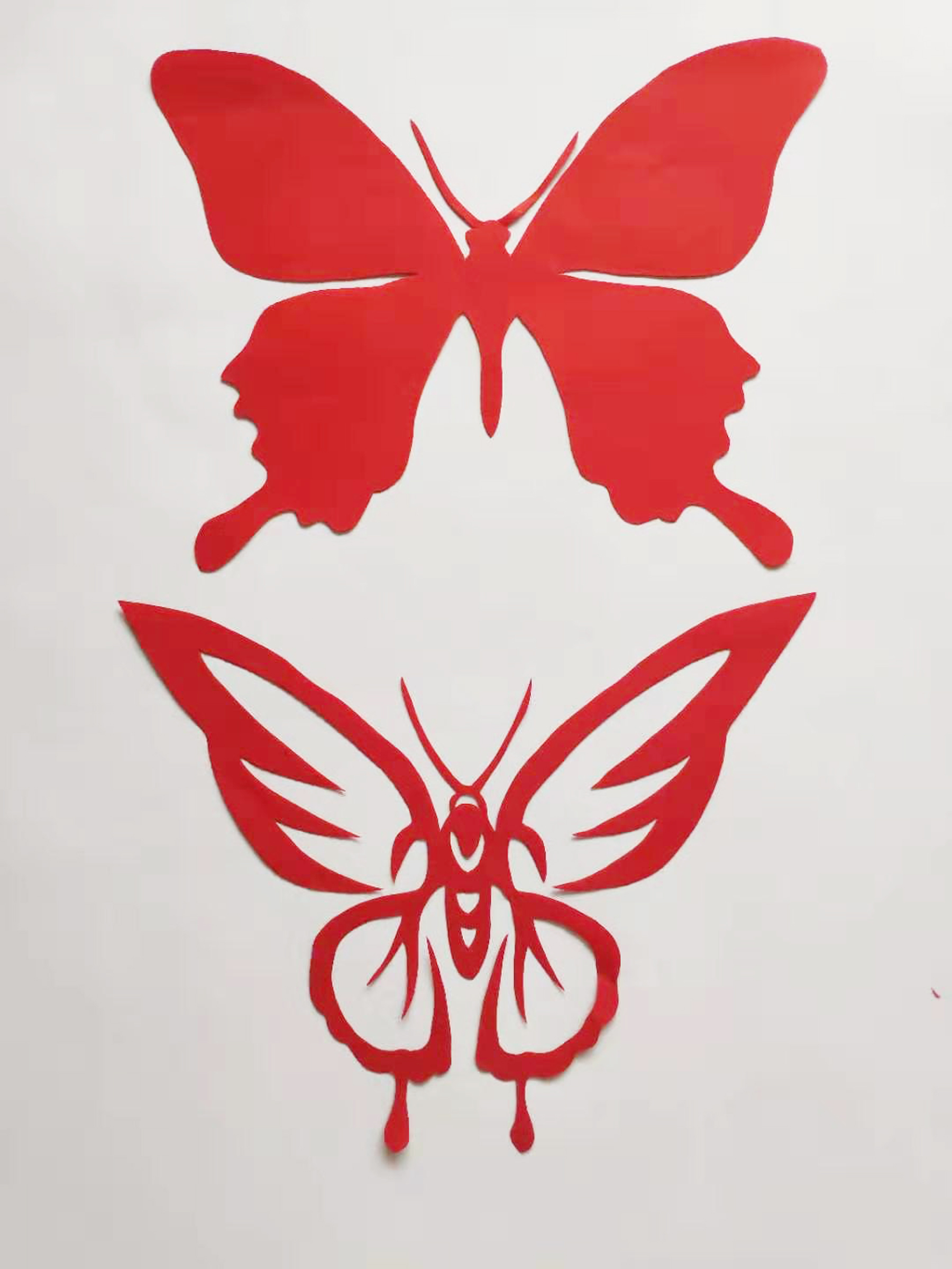 蝴蝶 红色剪纸窗花装饰特色剪画学生儿童学校手工双面红纸 小尺寸