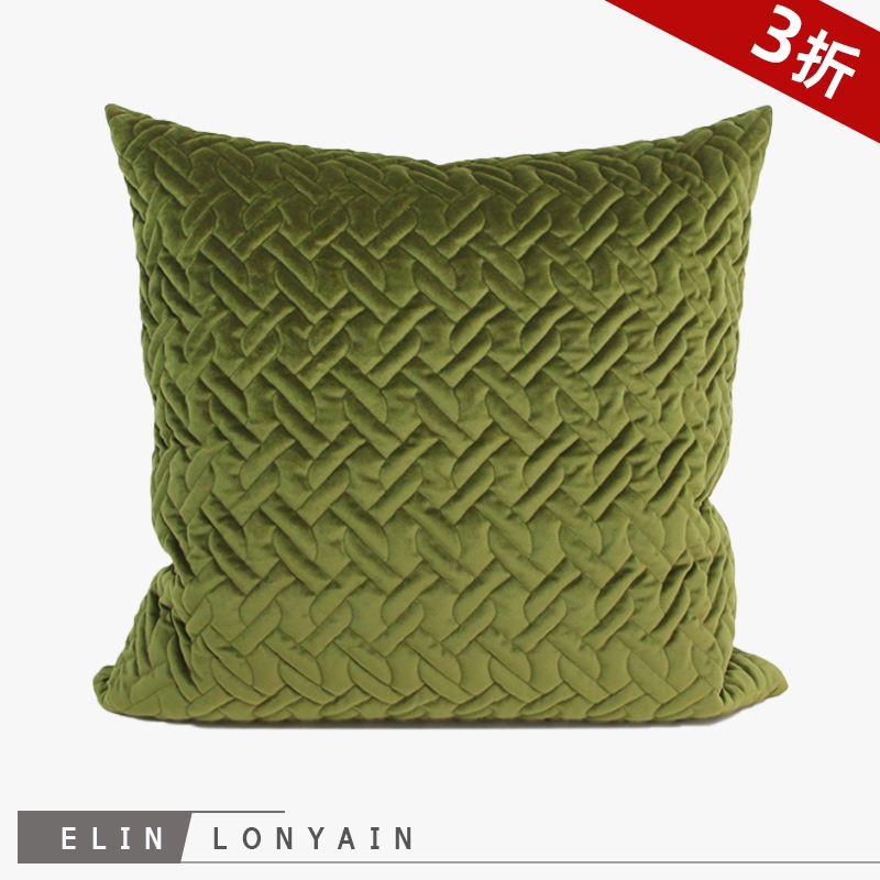 草绿色纯色絎缝几何图案编织靠包方枕套新古典法式浪漫家居推荐