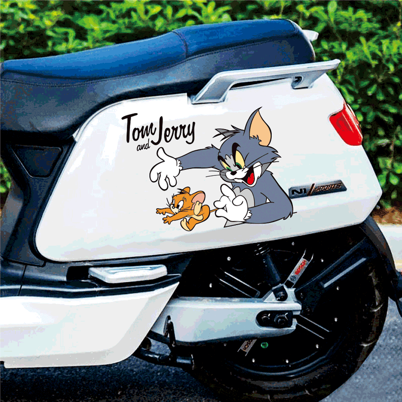 电动车贴纸猫和老鼠可爱卡通装饰车身划痕遮挡贴小牛雅迪爱玛防水