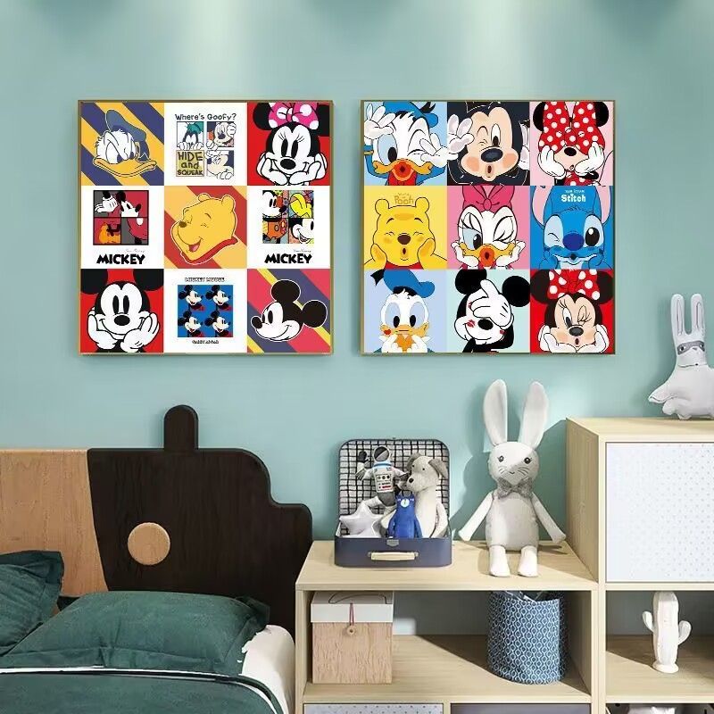 迪士尼挂画米奇老鼠挂画卡通客厅卧室背景墙画可爱儿童房装饰壁画