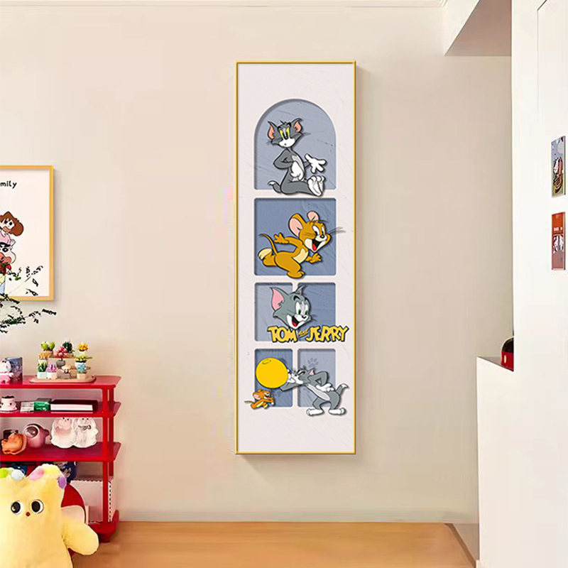 卡通动漫沙发背景墙装饰画进门客厅玄关单幅墙面挂画猫和老鼠壁画