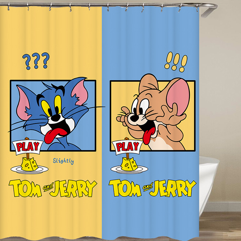 卡通门帘猫和老鼠背景墙布洗澡挡水布装饰挂布遮挡帘子卫生间浴帘