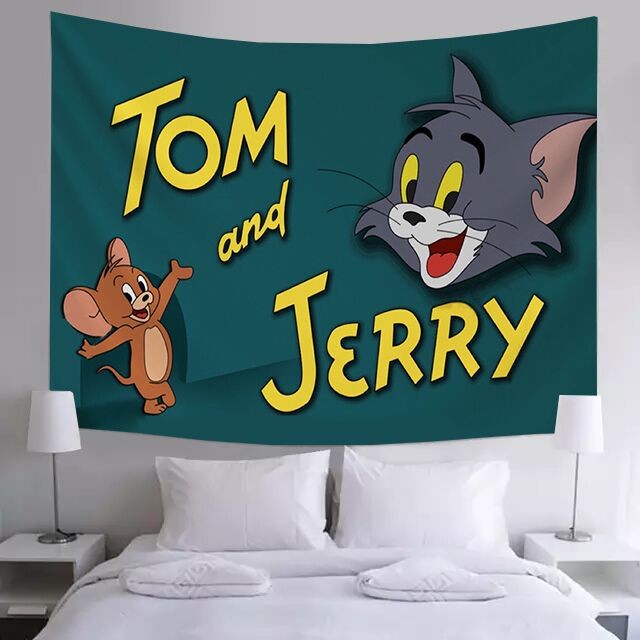 动画猫和老鼠卡通背景布墙布装饰挂毯儿童床头卧室宿舍挂布ins