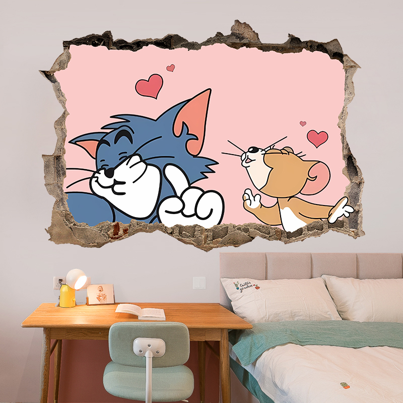 猫和老鼠卡通动漫可爱防水墙贴自粘汤姆与杰瑞贴纸创意背景墙装饰