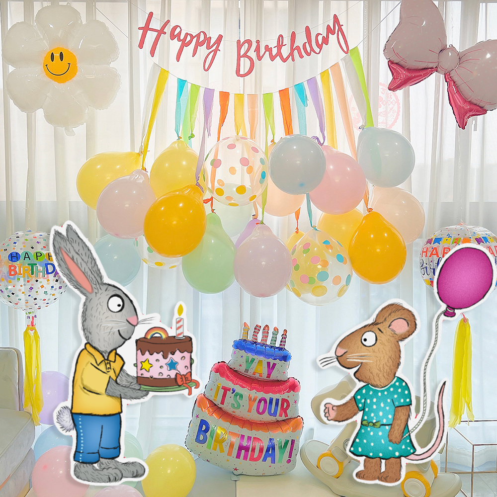 卡通老鼠主题兼容波西和皮普 宝宝周岁派对生日场景布置KT板背景
