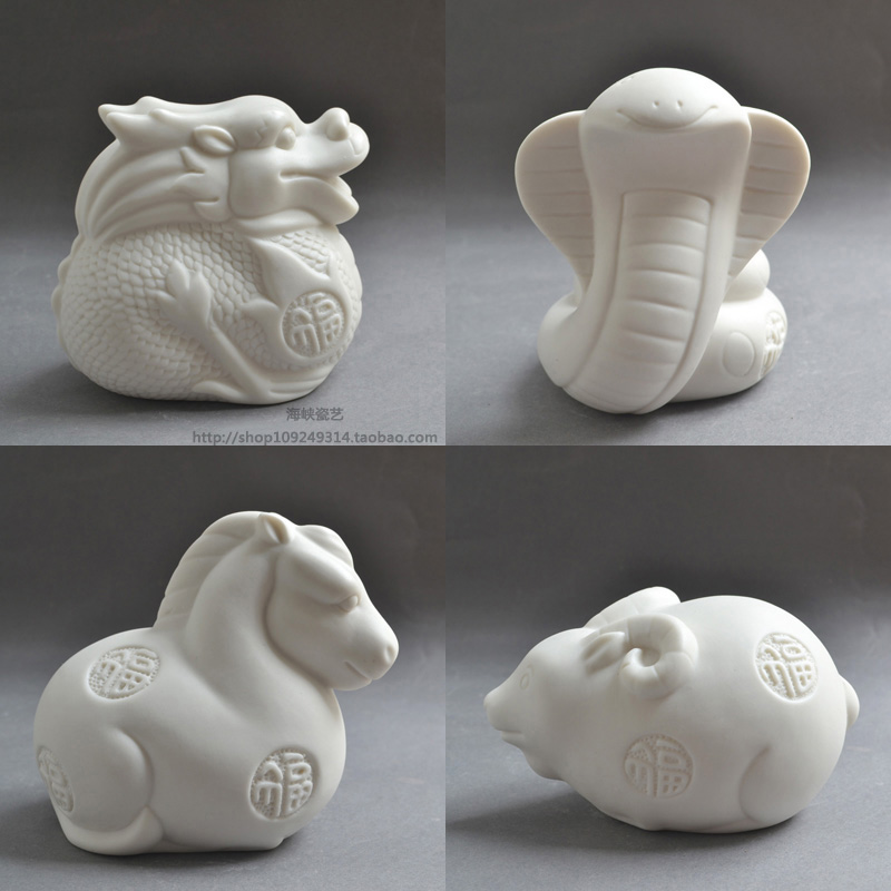 12十二生肖陶瓷摆件白色鼠牛虎兔龙蛇马羊猴鸡狗猪属相卡通可爱小