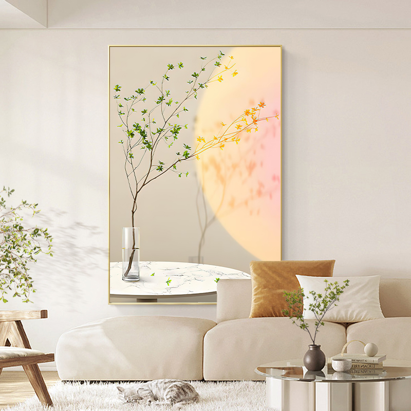 现代简约小清新柳条树叶植物插画装饰画客厅沙发落地画治愈系挂画