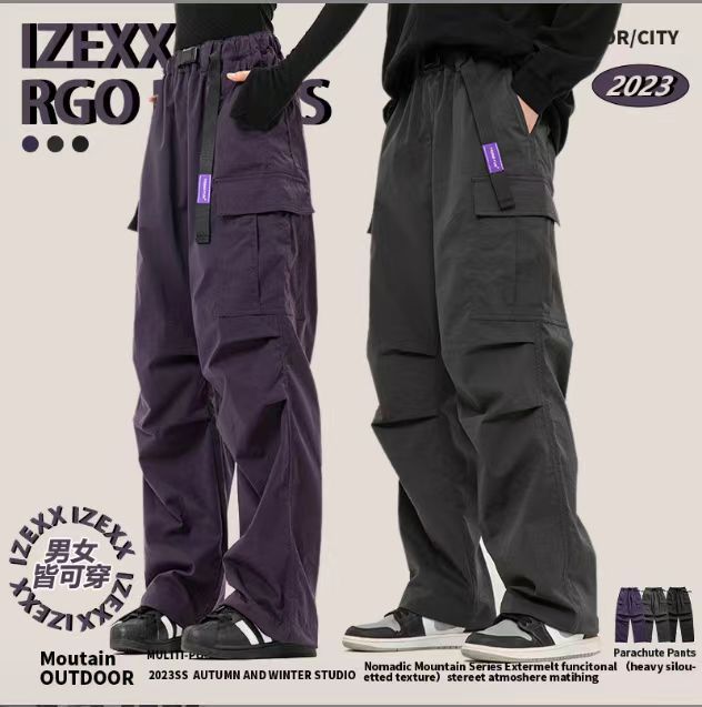 IZEXX美式工装伞兵裤男款春季高级感高街多口袋直筒冲锋长裤子男