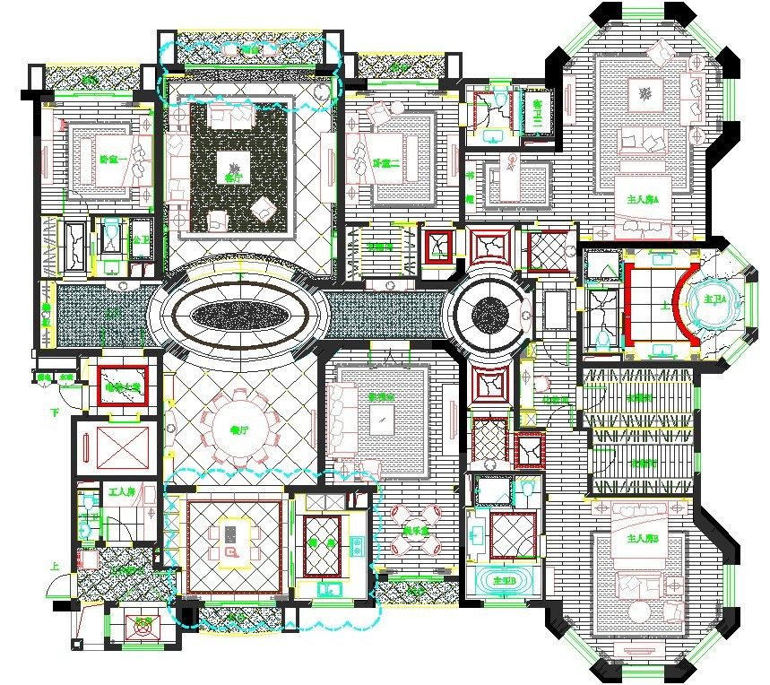 广州 星河湾 样板房豪宅大平层室内设计 CAD 施工图纸设计素材