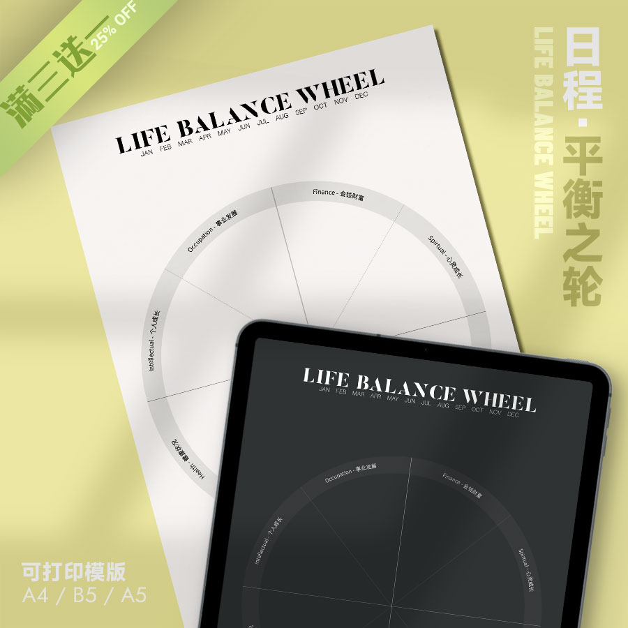 日程 | 平衡之轮Balance可打印手账平衡生活计划复盘个人成长健康