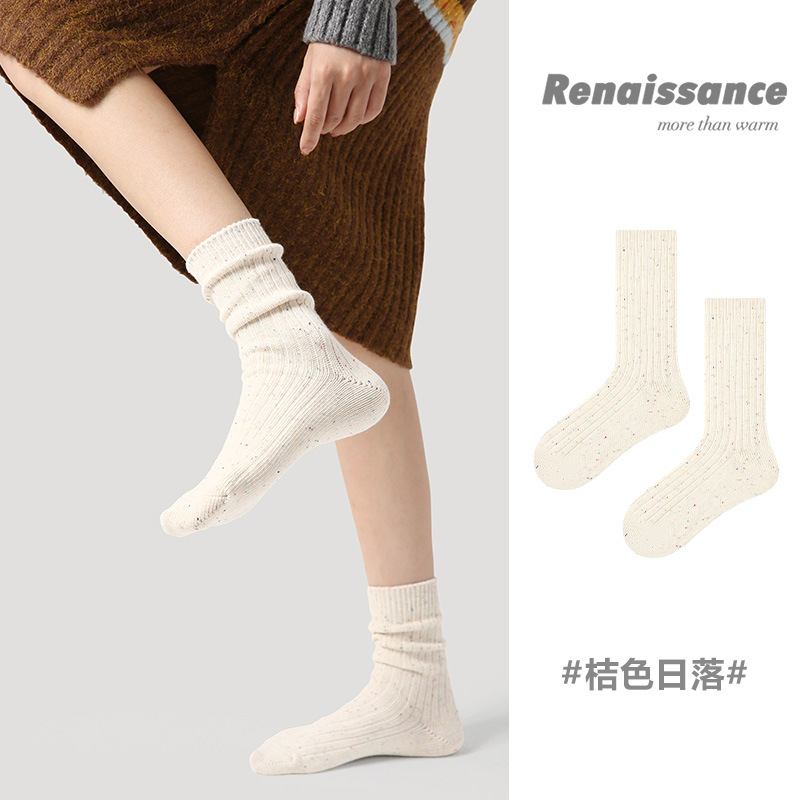 Renaissance文艺复兴韩版女袜秋冬季简约风加厚中筒袜保暖新疆棉