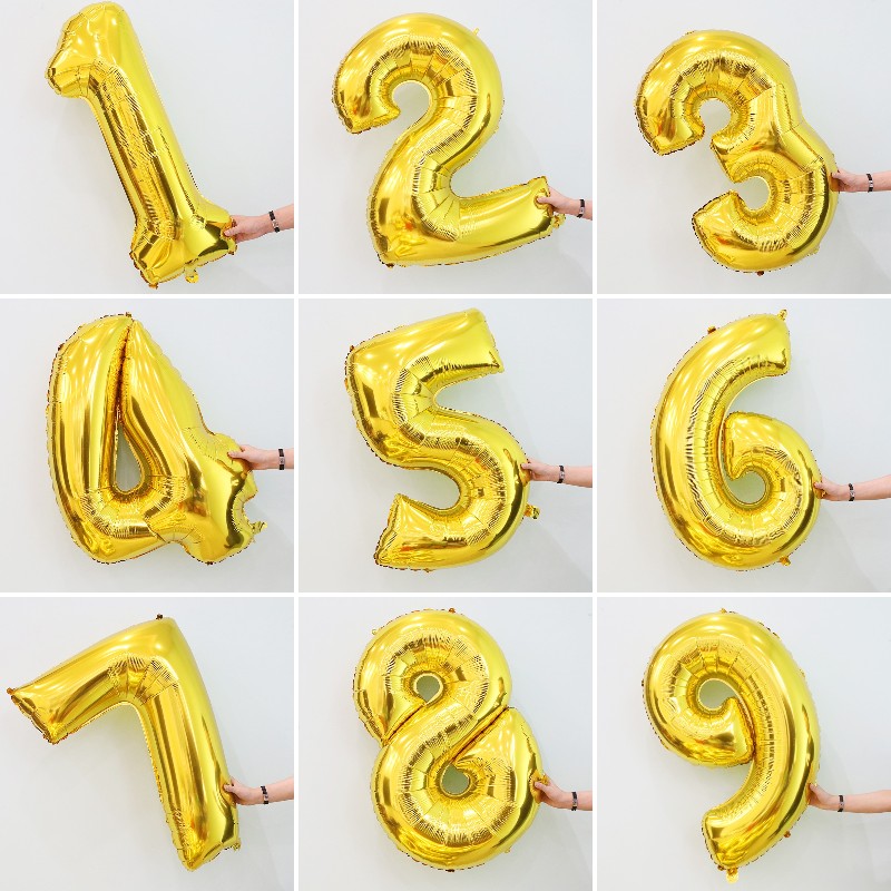 大号访美40寸金色数字0-9铝膜气球装饰卡通生日周岁婚礼周年庆典
