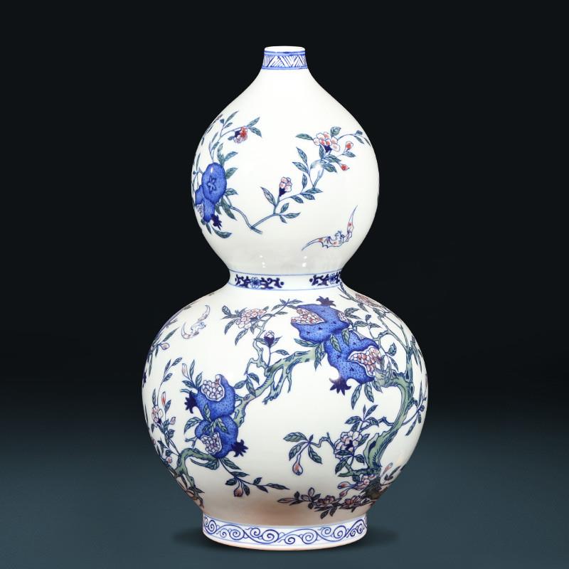景德镇陶瓷器手绘仿古青花瓷福寿风水葫芦花瓶中式客厅装饰品摆件