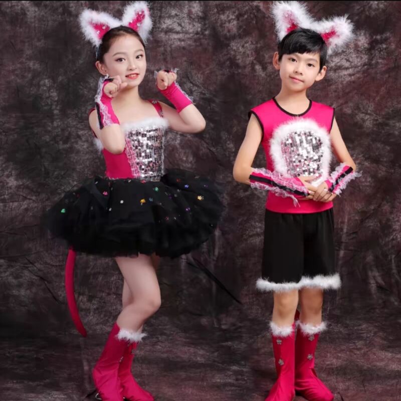 新品波斯猫表演服幼儿小猫咪舞蹈服装学猫叫跳舞衣儿童动物演出服