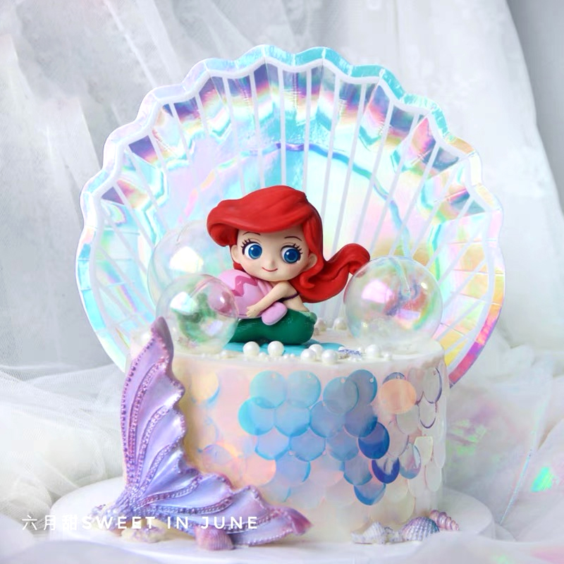 美人鱼蛋糕装饰摆件抱贝壳海草珊瑚插件人鱼公主网红儿童女孩生日