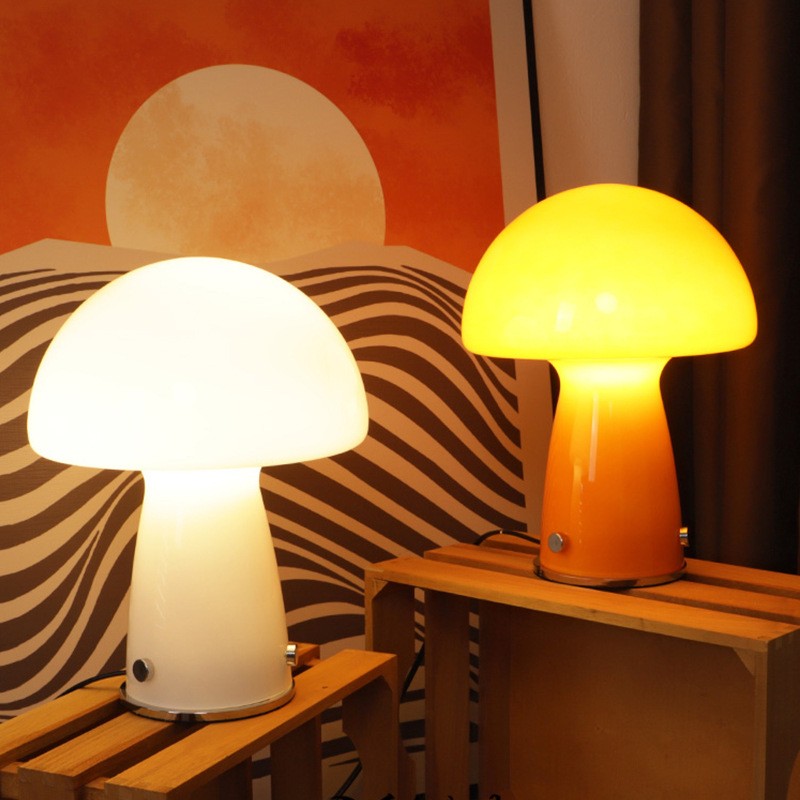 蘑菇台灯卧室床头包豪斯中古ins少女北欧网红客厅玻璃氛围小夜灯