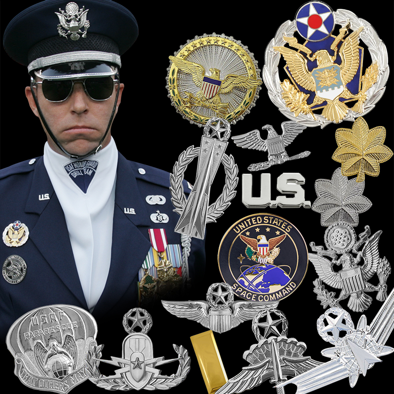 USAF美国领花肩章帽徽胸章技能章勋章军迷金属飞行徽章勤务章军衔