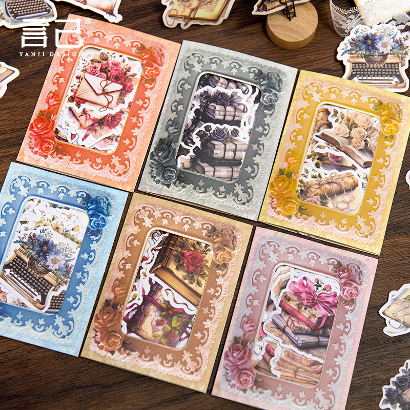 小鱼家 书香弥漫的时光系列和纸贴纸包30枚文艺复古手帐装饰贴画