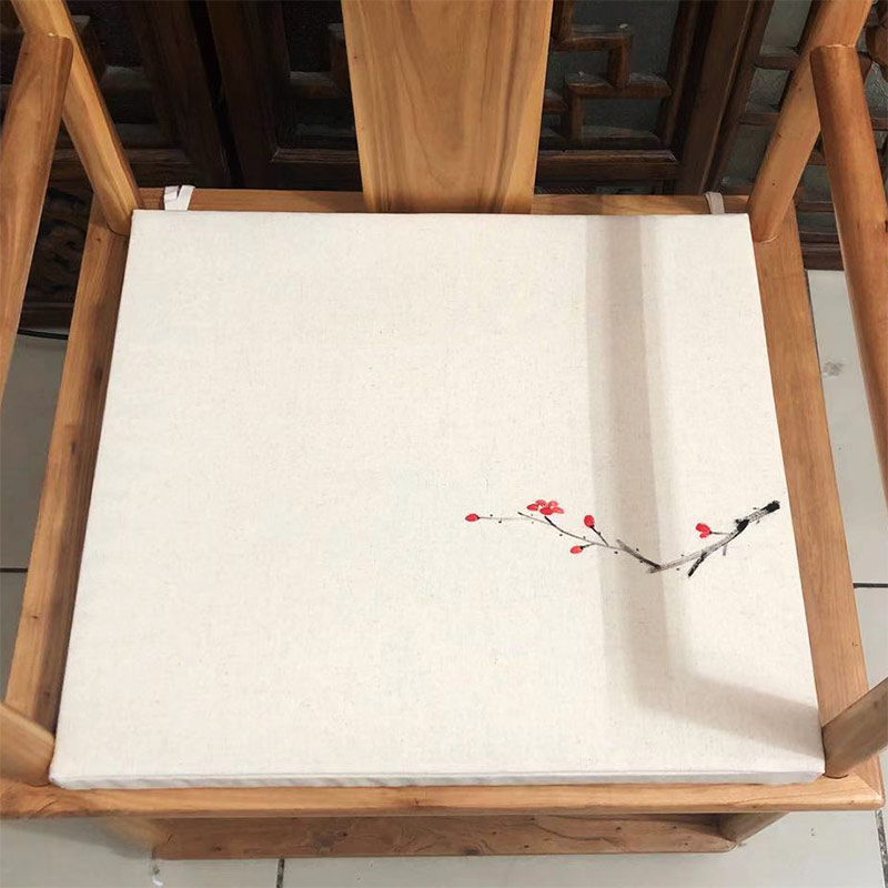 禅意手绘棉麻沙发垫红木家具椅垫坐垫套定做定制尺寸防滑实木中式