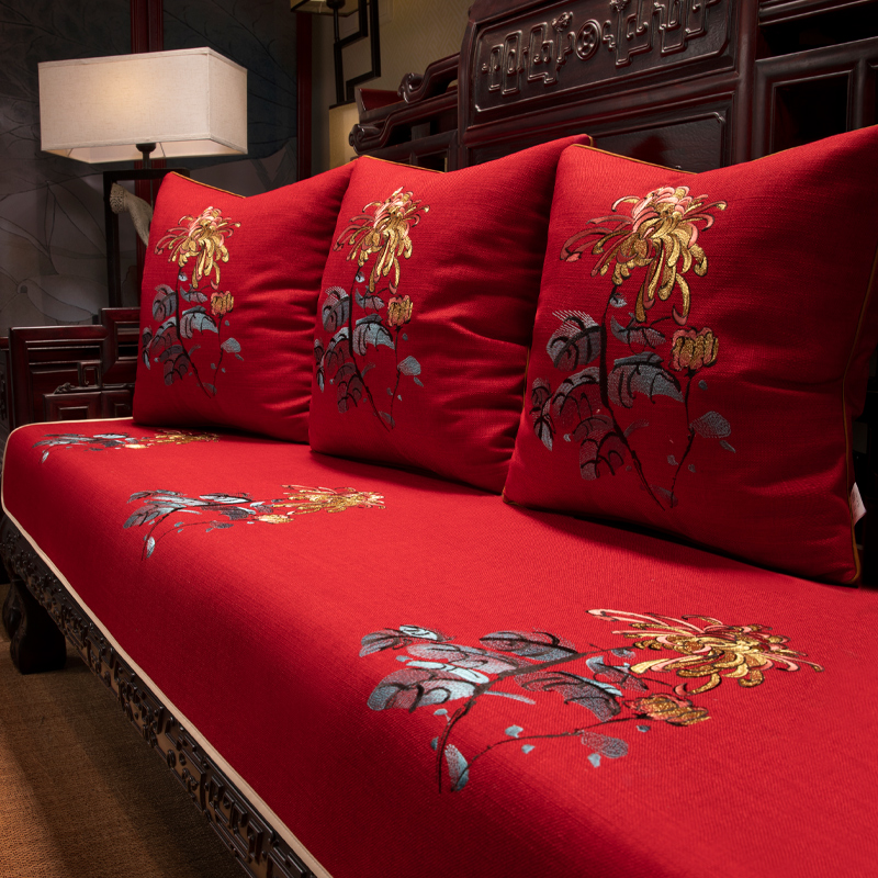 新中式沙发垫罗汉床棉麻盖布红木家具盖巾四季用垫子防滑尺寸定制