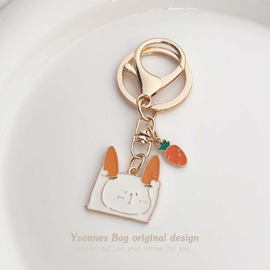 YB原创可爱小白兔胡萝卜兔子橙色白色钥匙扣合金挂饰耳机挂件饰品