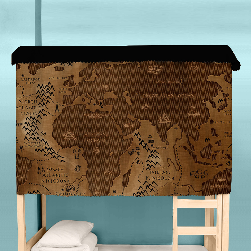 床帘时区图世界地图地名海陆插画学生宿舍寝室上下铺遮光防尘蚊帐