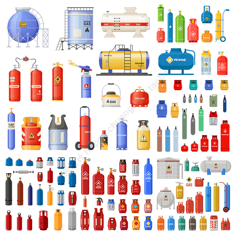 气体燃料罐插画 卡通液化石油气易燃瓶装图标 AI格式矢量设计素材