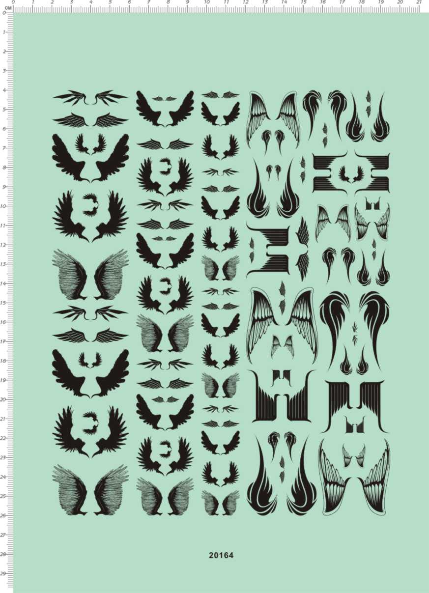 20164-A40634 飞翼翅膀羽毛蝴蝶花纹纹身抽象设计水贴纸不干胶1