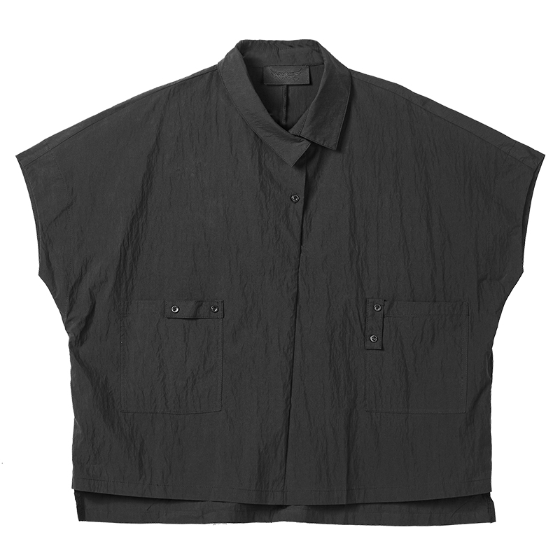 颓废元素原创设计不对称衬衫男士小众日系山本风衬衣宽松蝙蝠短袖