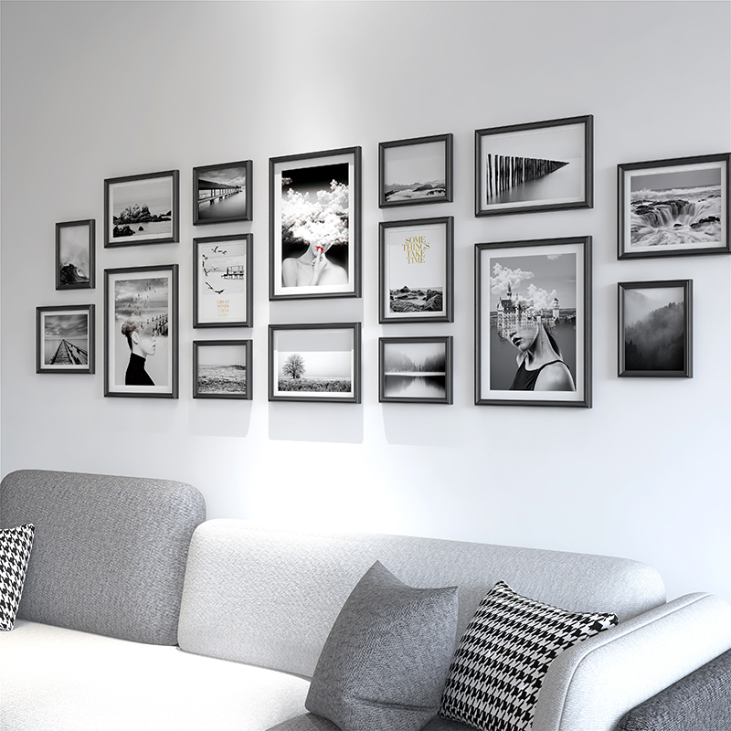 ins客厅照片墙免打孔餐厅装饰挂墙实木相框组合免费洗冲印空白面
