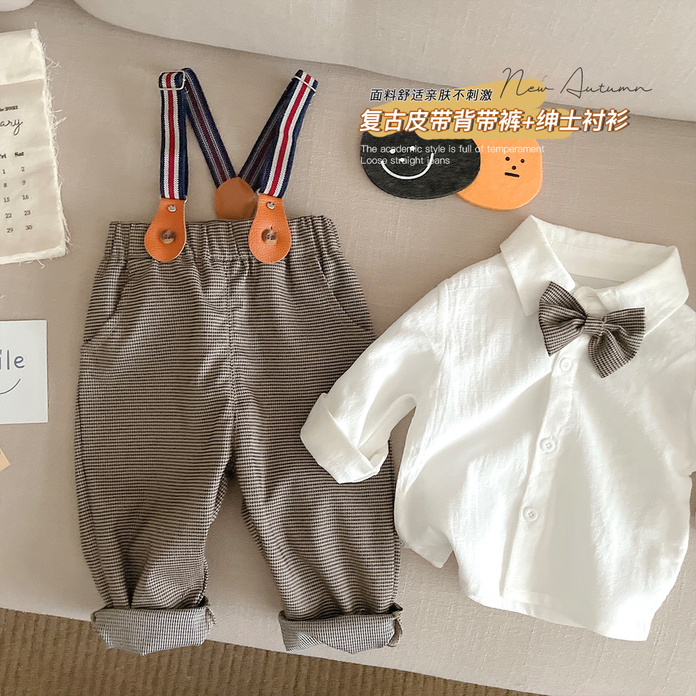 婴幼儿套装2024英伦风生日领结衬衫裤子两件套男宝宝周岁绅士礼服