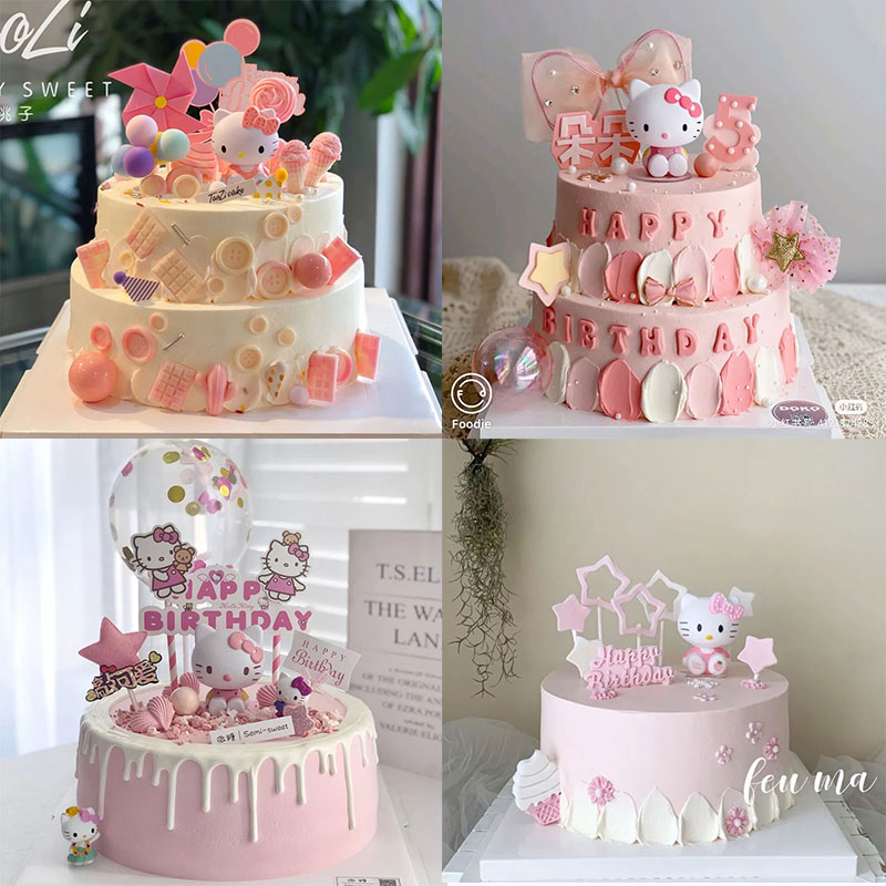 可爱小猫系列派对装扮创意蛋糕插件卡通小粉猫情景生日装饰摆件