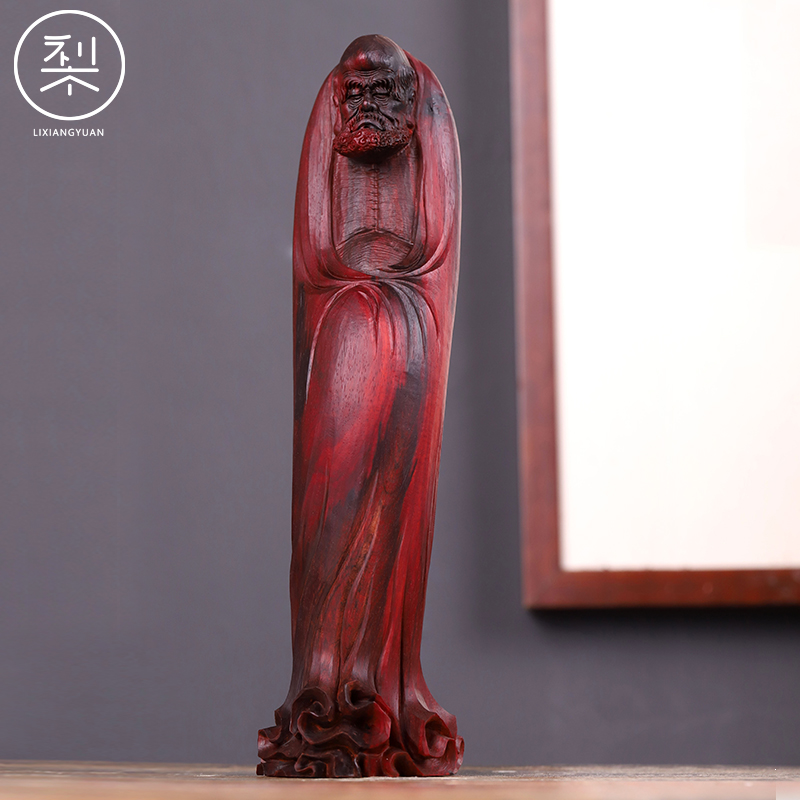 梨香院达摩佛像摆件印度小叶紫檀木雕工艺品清刀手工雕刻家用客厅