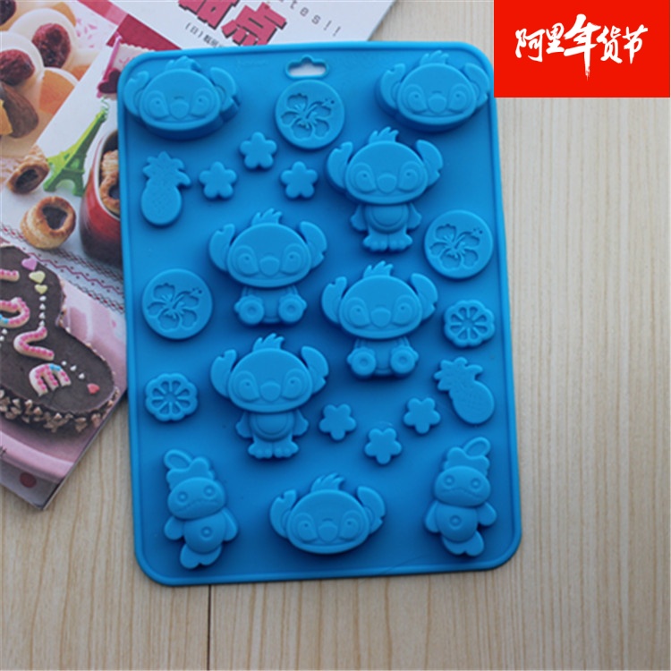 新款数码宝贝史迪仔头像自制硅胶蛋糕巧克力烘焙模具冰格模具