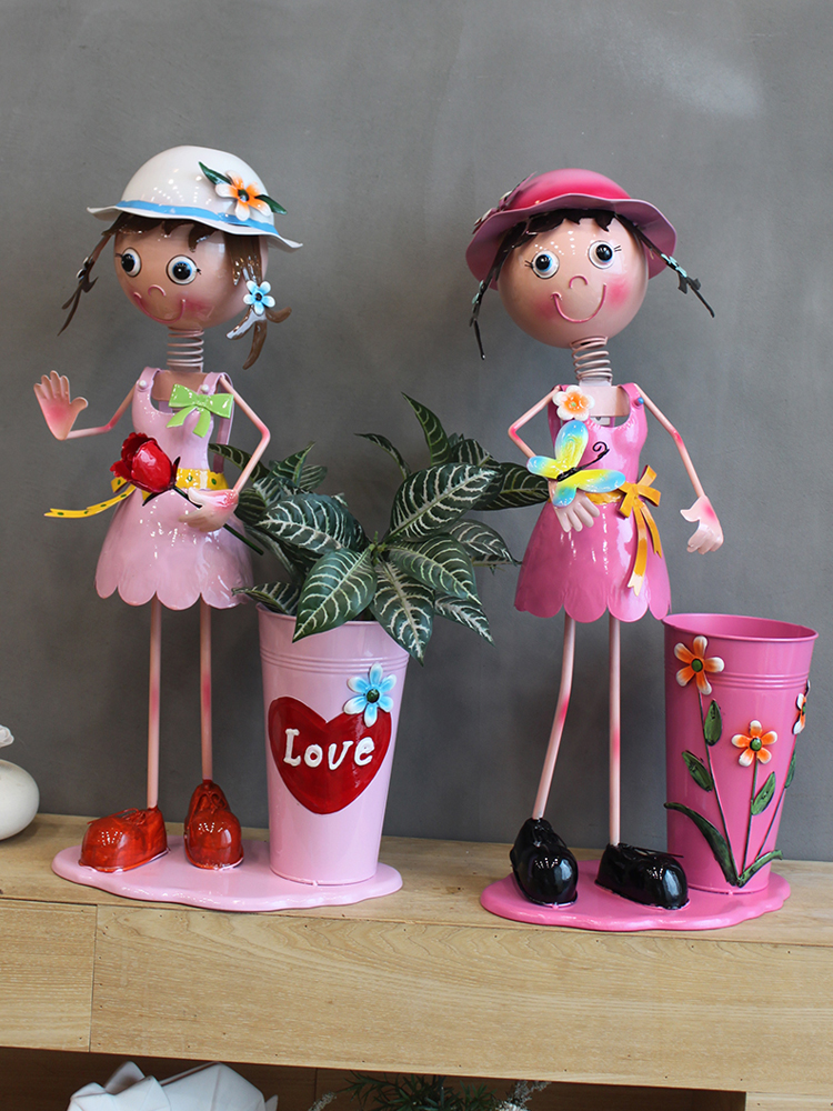 可爱大假人铁艺创意娃娃摆件装饰花盆落地门口幼儿园卡通人物插花