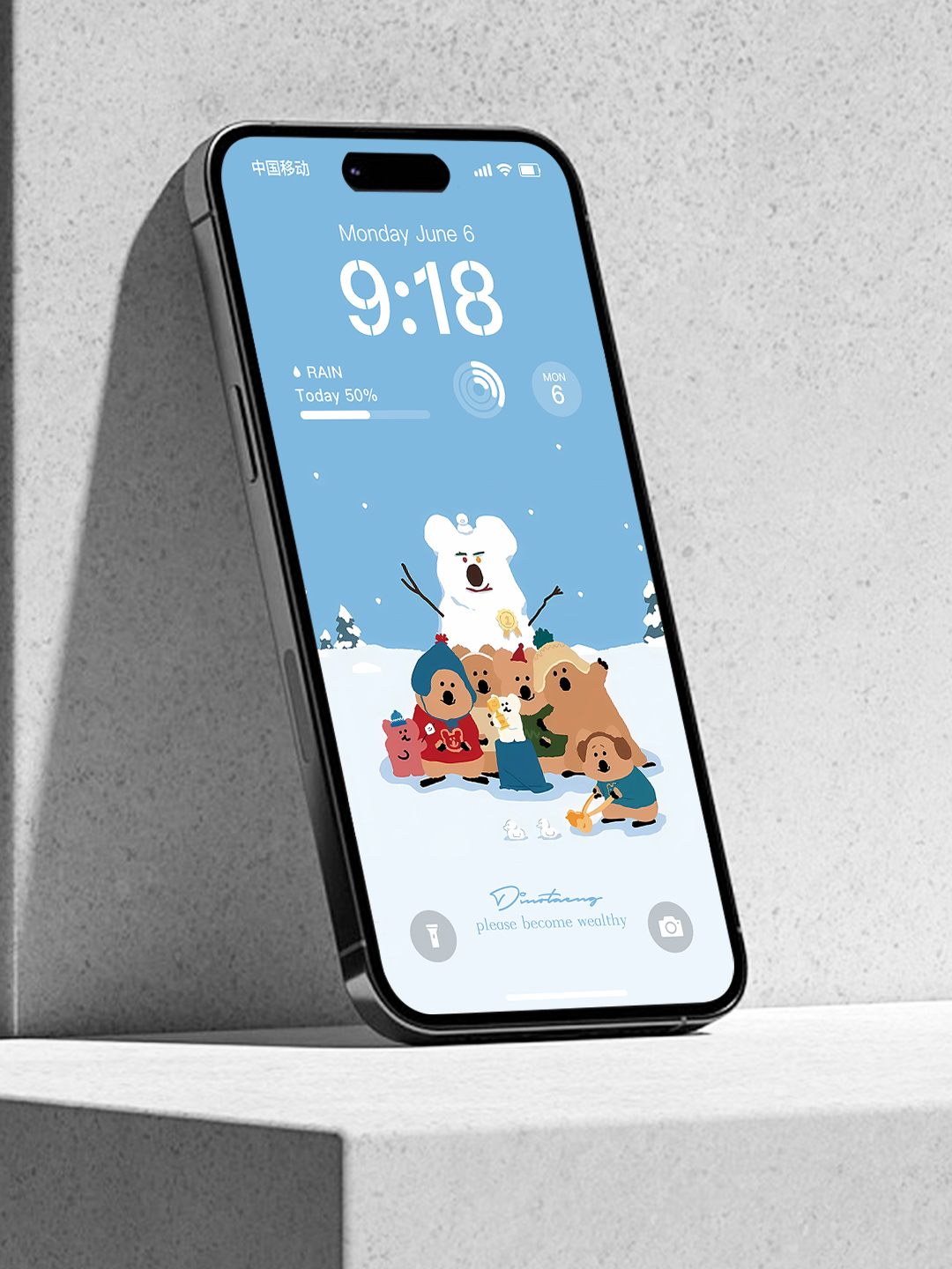 手机壁纸4K高清冬天柿子椒熊苹果锁屏主题可爱治愈卡通简约iphone