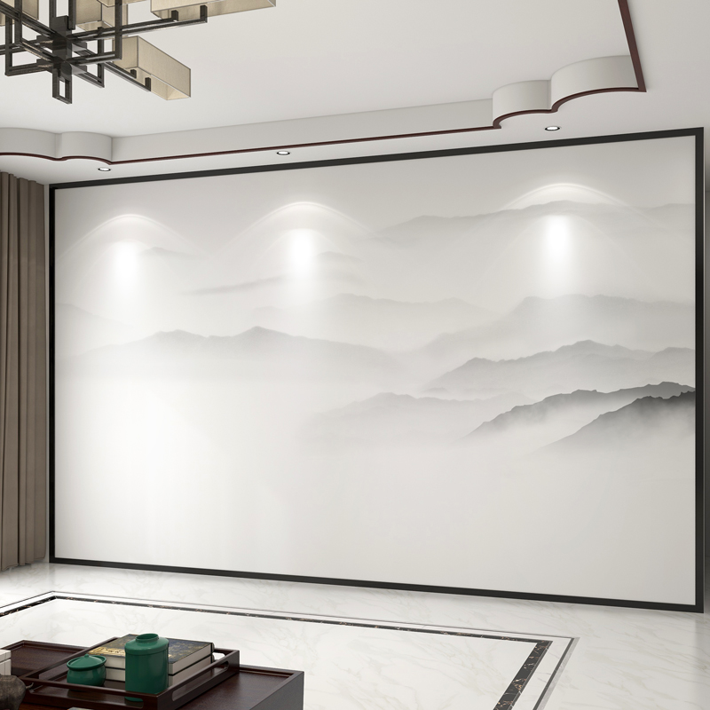 定制壁布3D现代中式山水电视背景墙壁纸客厅装饰墙纸影视墙布壁画