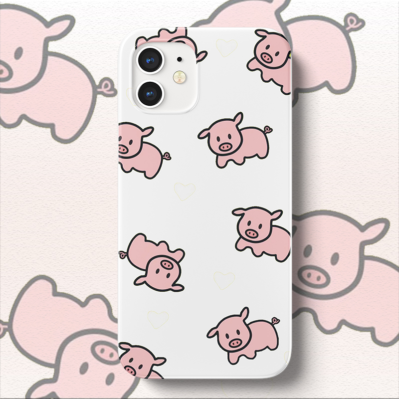 简笔画粉色小猪高清uv打印小众风适用于苹果14promax透明硅胶全包耐用防摔甜美系列手机壳保护套a089