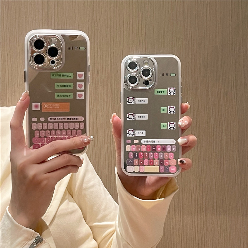 创意键盘个性聊天界面适用iPhone15ProMax手机壳苹果13高级感14pro补妆镜12网红11女新款镜头膜全包防摔硅胶