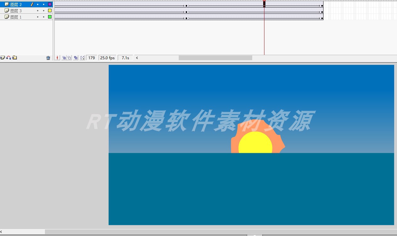 单步动画58海上日出日落的动画源文件AN及flash通用