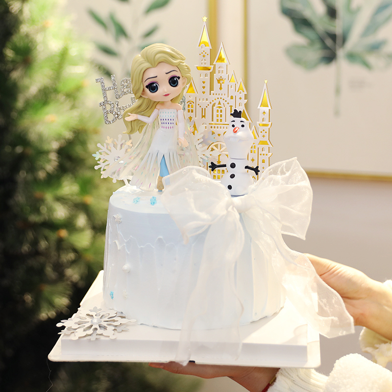 网红冰雪公主烘焙蛋糕装饰摆件艾莎生日派对城堡女生生日雪花插件