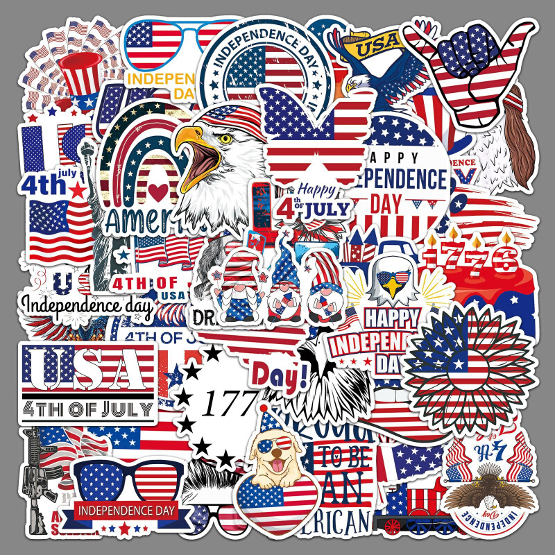 50张美国独立日卡通创意diy手账贴纸笔记本电脑水杯咕卡素材装饰