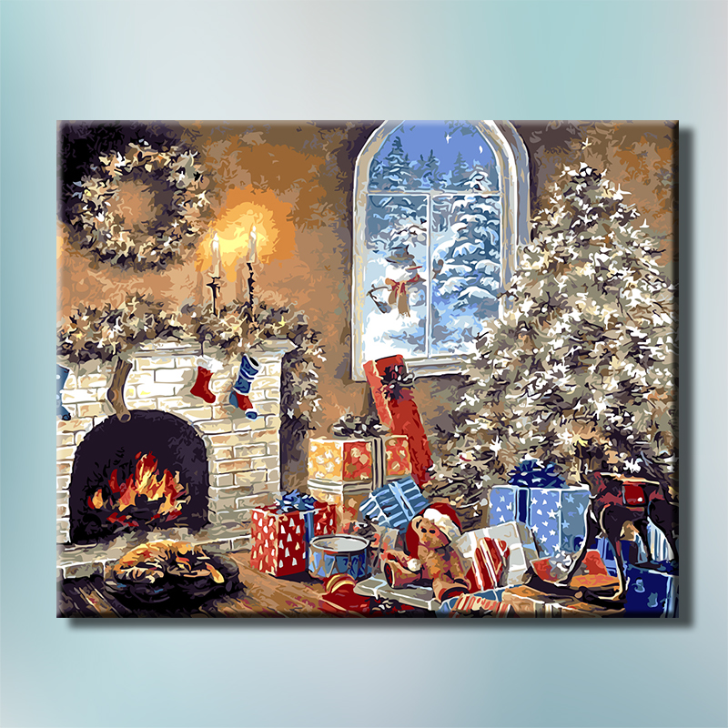 diy数字油画圣诞节丙烯填充填色手工圣诞树油彩装饰高级礼物挂画